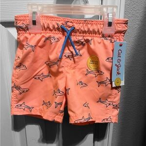 Cat & Jack Kids' Orange Shark Print Swim Shorts